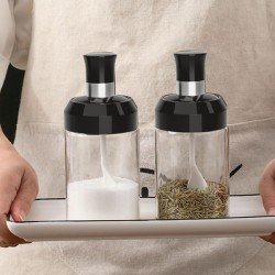 Seasoning Bottle Dispensers Glass Spice Jar Oil Bottle With Lid And Spoon