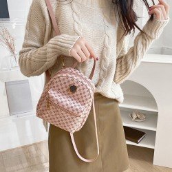 Mini Classic Backpack Geometric Pattern Preppy Zipper Adjustable Strap