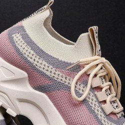 Women's Breathable Flying Woven Sneakers, Casual Lace Up Platform Shoes, Lightweight Mesh Low Top Running Shoes